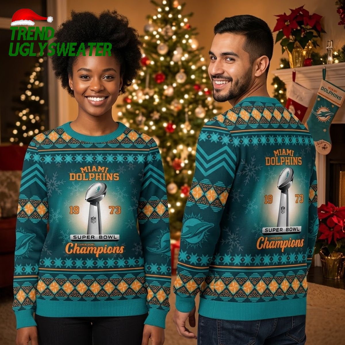 miami dolphins super bowl champions 1973 ugly christmas sweater miami dolphins super bowl champions 1973 ugly christmas sweater