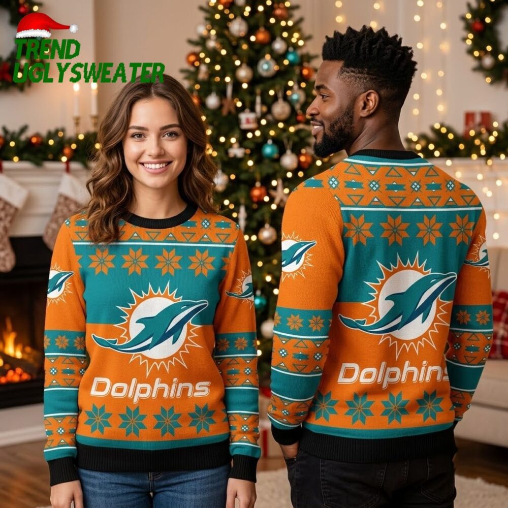 miami dolphins winter design ugly christmas sweater