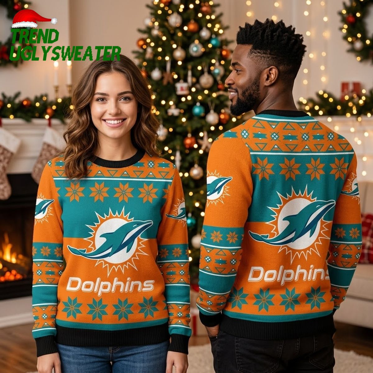 miami dolphins winter design ugly christmas sweater miami dolphins winter design ugly christmas sweater