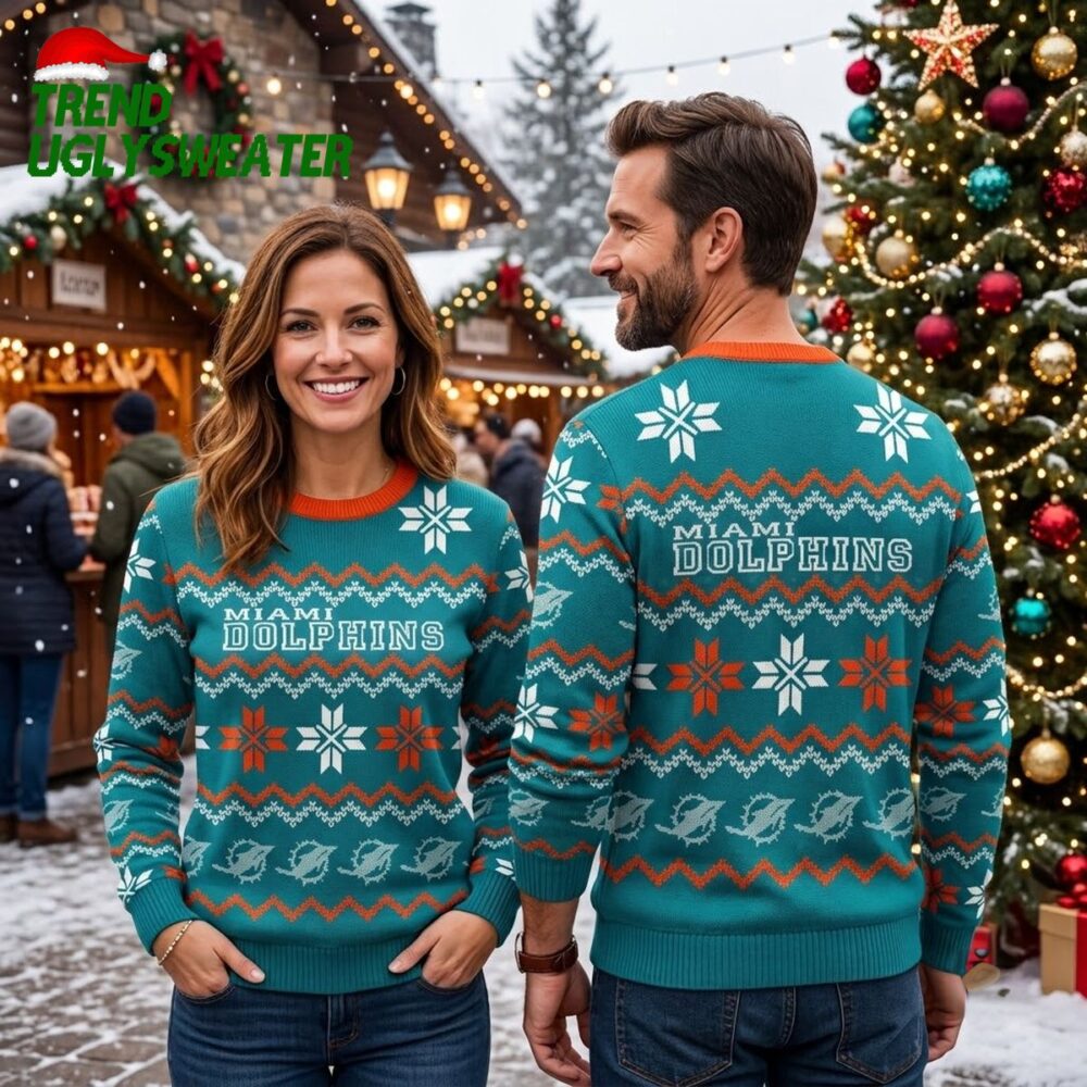 miami dolphins winter graphic ugly christmas sweater