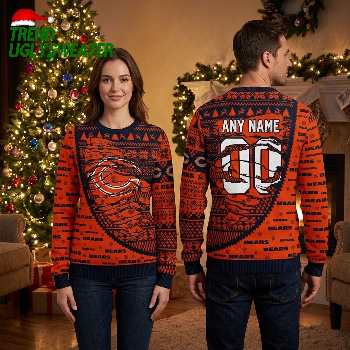 personalized chicago bears bear mascot custom name ugly christmas sweater personalized chicago bears bear mascot custom name ugly christmas sweater