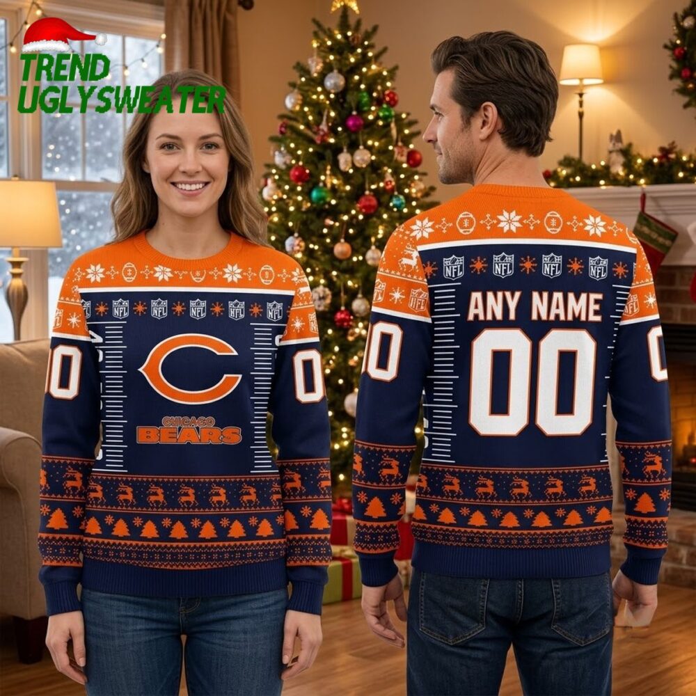 personalized chicago bears c logo custom name and number ugly christmas sweater