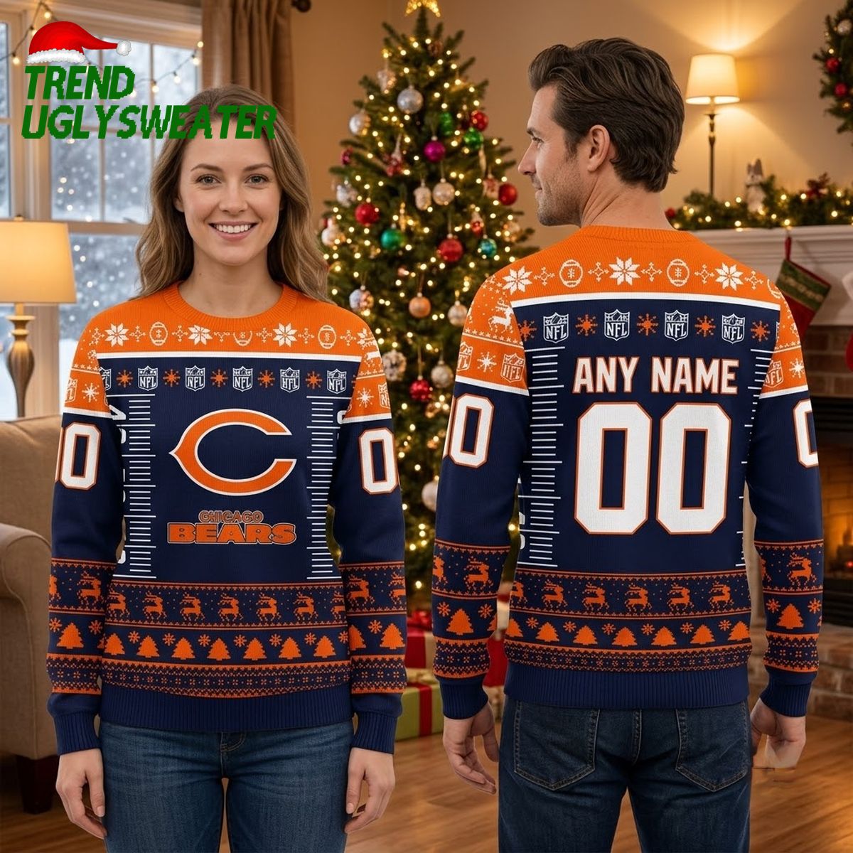 personalized chicago bears c logo custom name and number ugly christmas sweater personalized chicago bears c logo custom name and number ugly christmas sweater
