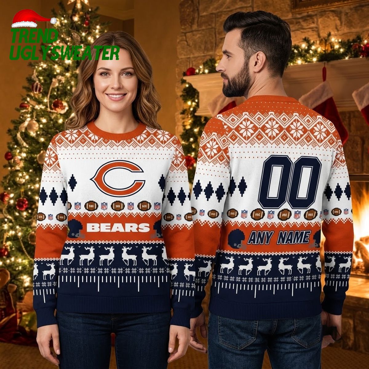 personalized chicago bears football field custom name and number ugly christmas sweater personalized chicago bears football field custom name and number ugly christmas sweater