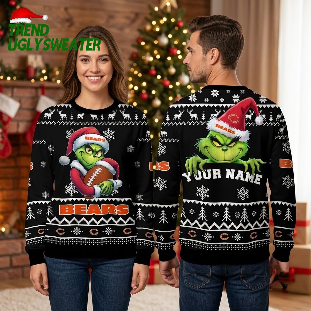 personalized chicago bears grinch football custom name ugly christmas sweater personalized chicago bears grinch football custom name ugly christmas sweater