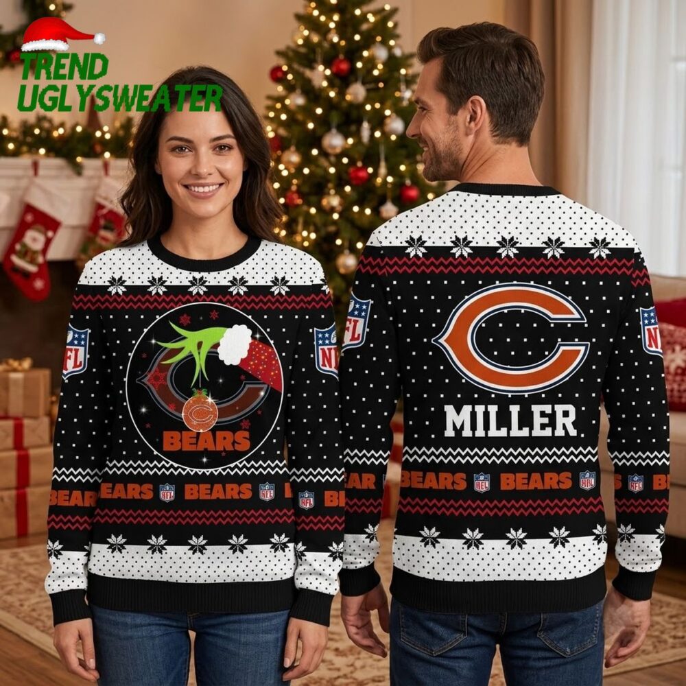 personalized chicago bears grinch hands custom name ugly christmas sweater
