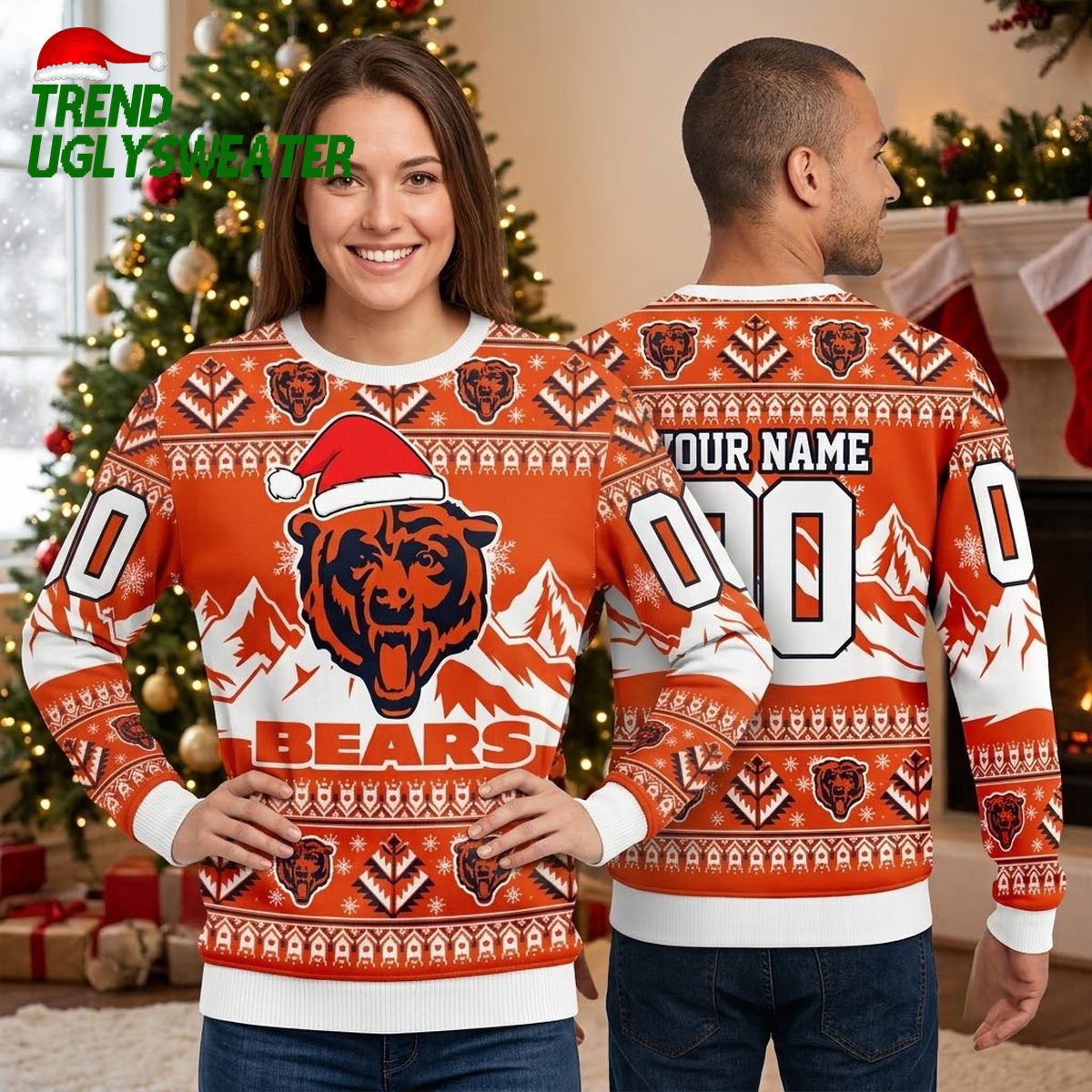 personalized chicago bears santa hat logo custom name and number ugly christmas sweater personalized chicago bears santa hat logo custom name and number ugly christmas sweater