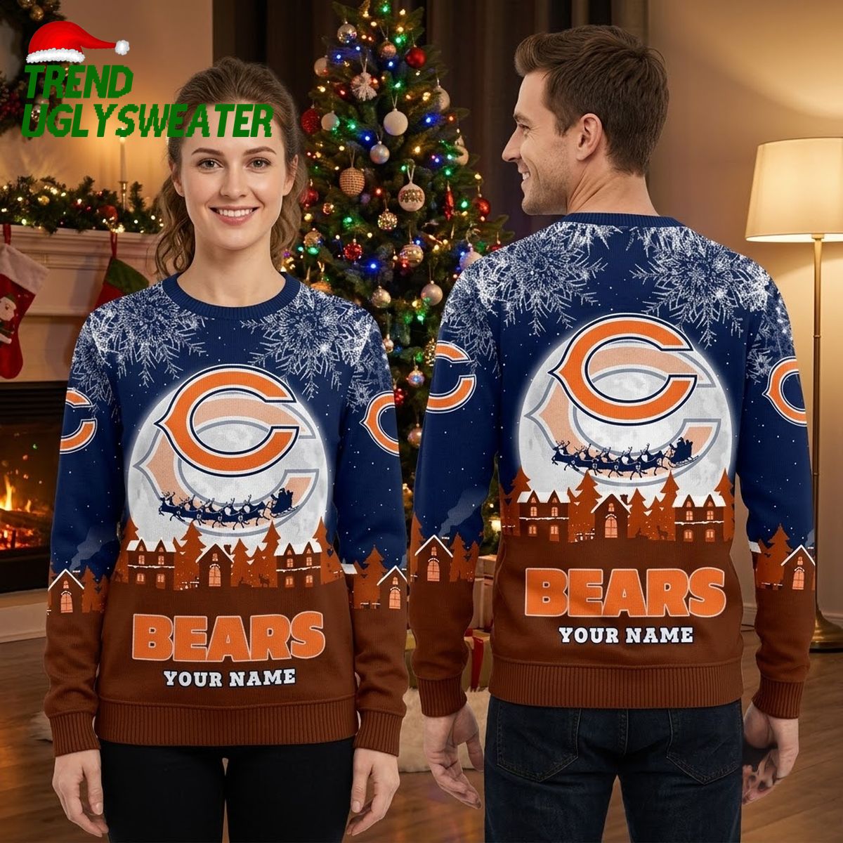 personalized chicago bears santa sleigh custom name ugly christmas sweater fan gift design 1 personalized chicago bears santa sleigh custom name ugly christmas sweater fan gift design 1