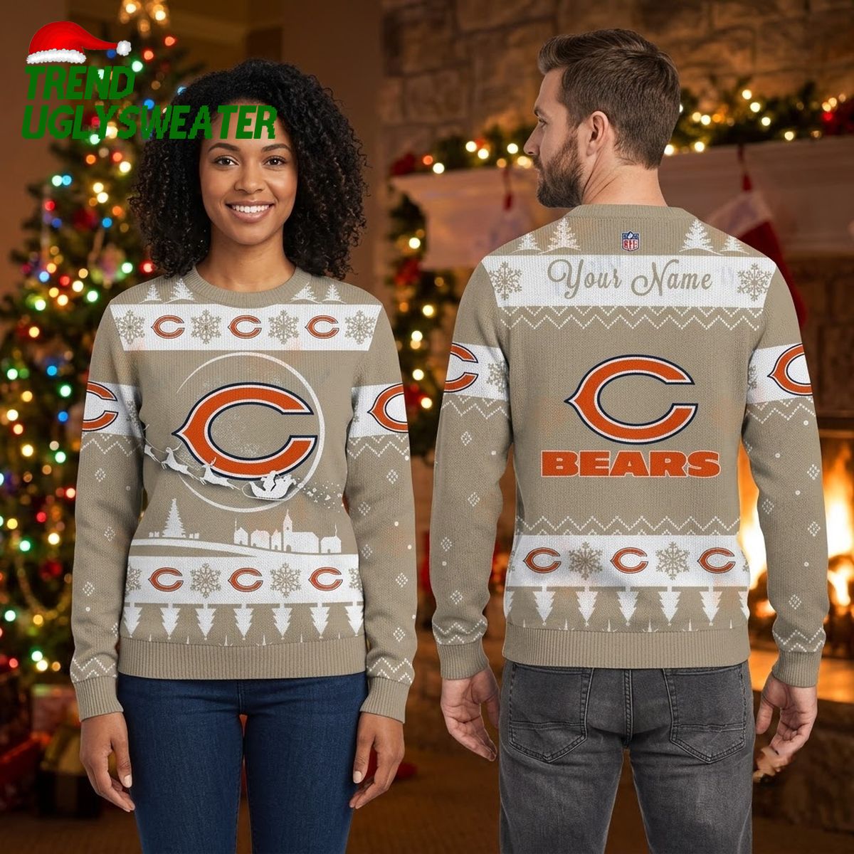 personalized chicago bears santa sleigh custom name ugly christmas sweater fan gift personalized chicago bears santa sleigh custom name ugly christmas sweater fan gift