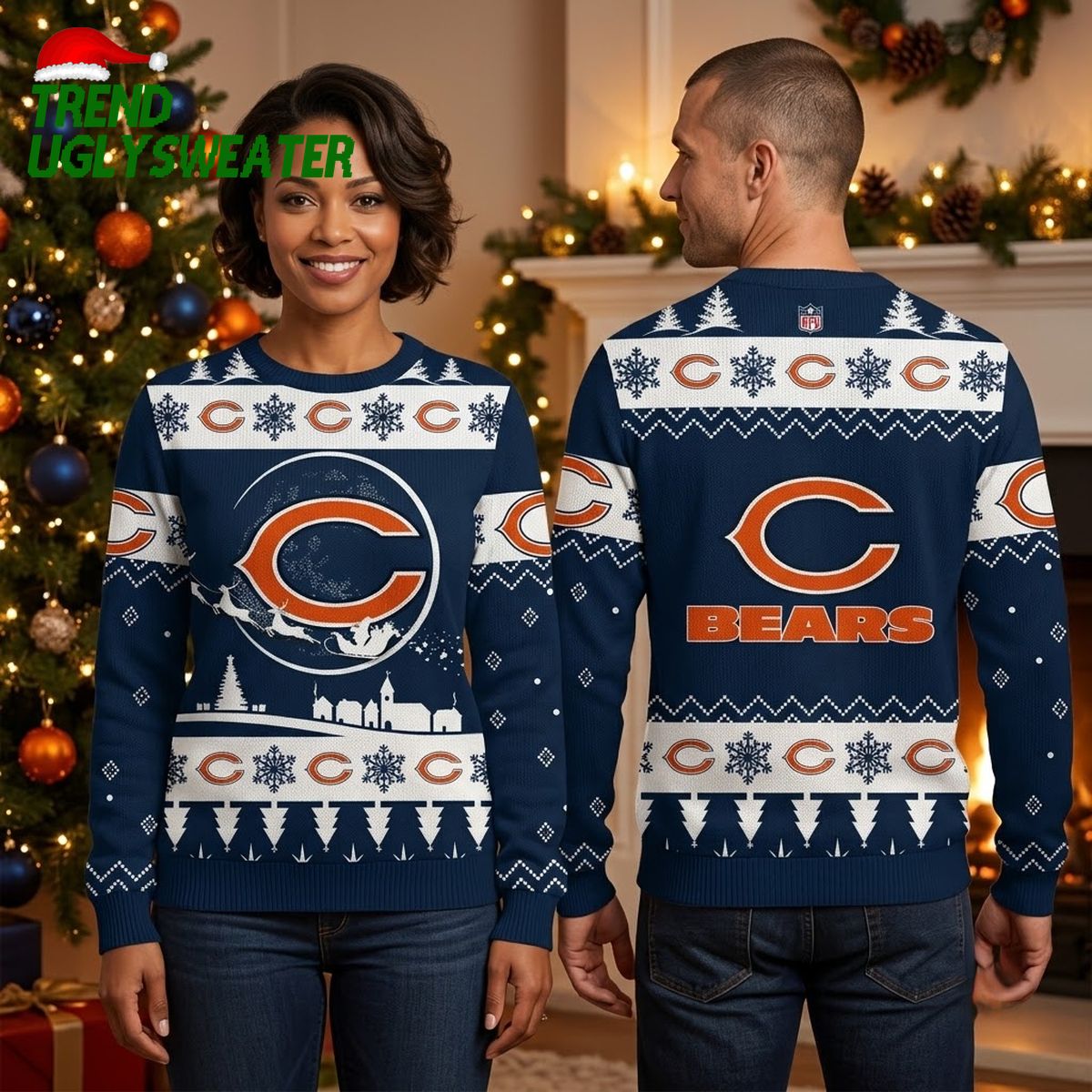 personalized chicago bears santa sleigh custom name ugly christmas sweater game day gift personalized chicago bears santa sleigh custom name ugly christmas sweater game day gift