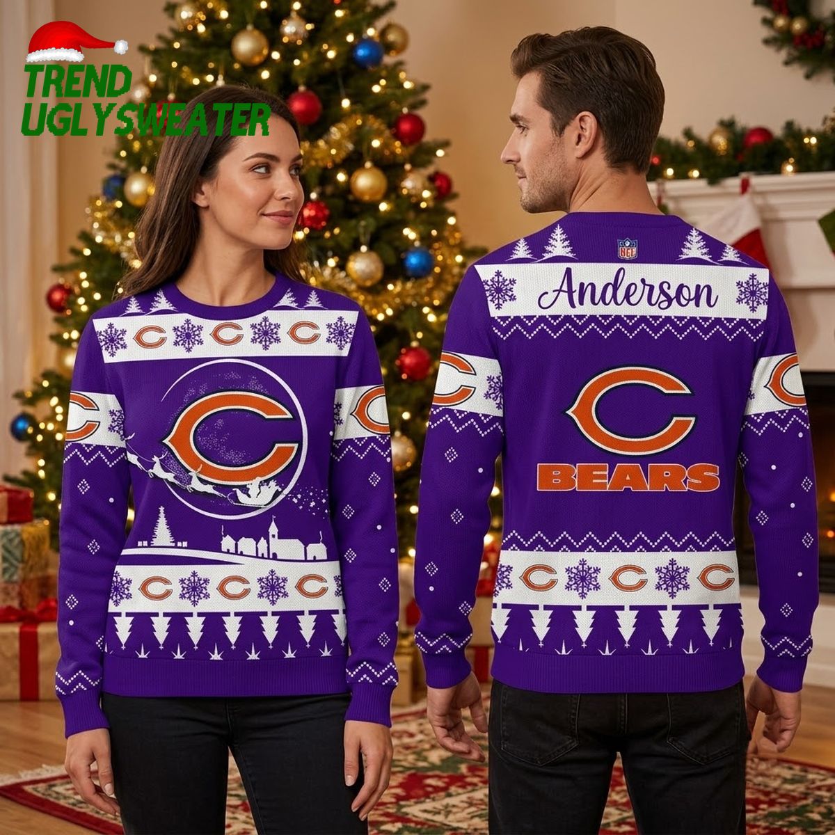 personalized chicago bears santa sleigh custom name ugly christmas sweater personalized chicago bears santa sleigh custom name ugly christmas sweater