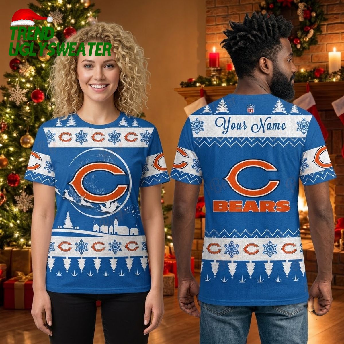 personalized chicago bears santa sleigh logo custom name ugly christmas sweater personalized chicago bears santa sleigh logo custom name ugly christmas sweater