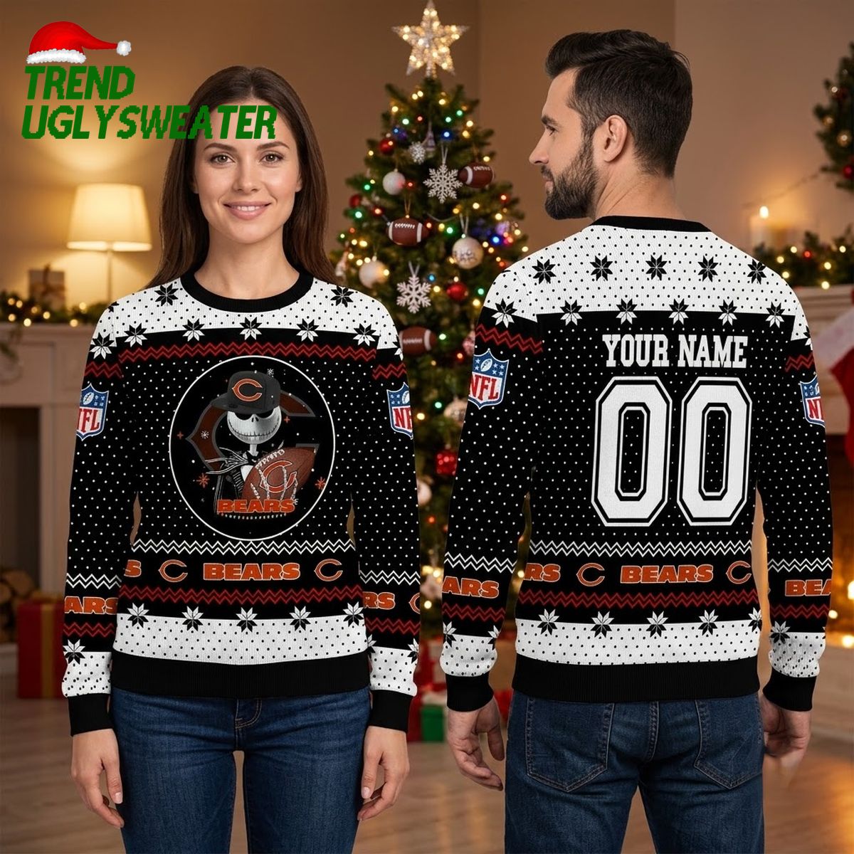 personalized chicago bears skull football player custom name and number ugly christmas swe personalized chicago bears skull football player custom name and number ugly christmas swe