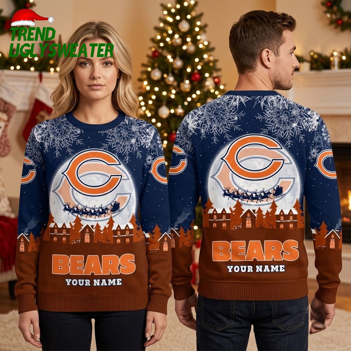 personalized chicago bears snowy village custom name ugly christmas sweater personalized chicago bears snowy village custom name ugly christmas sweater