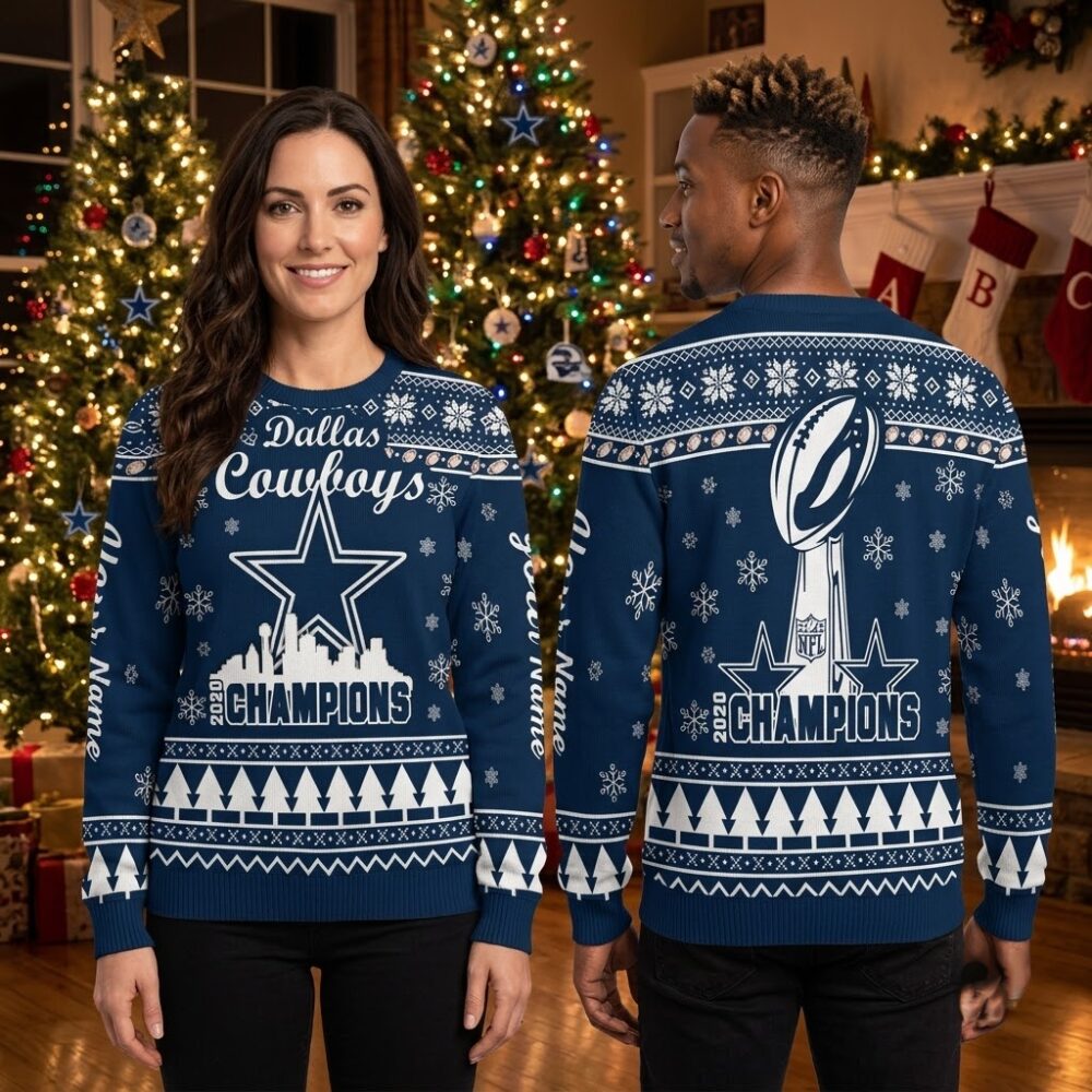 personalized dallas cowboys 2020 champions custom name ugly christmas sweater