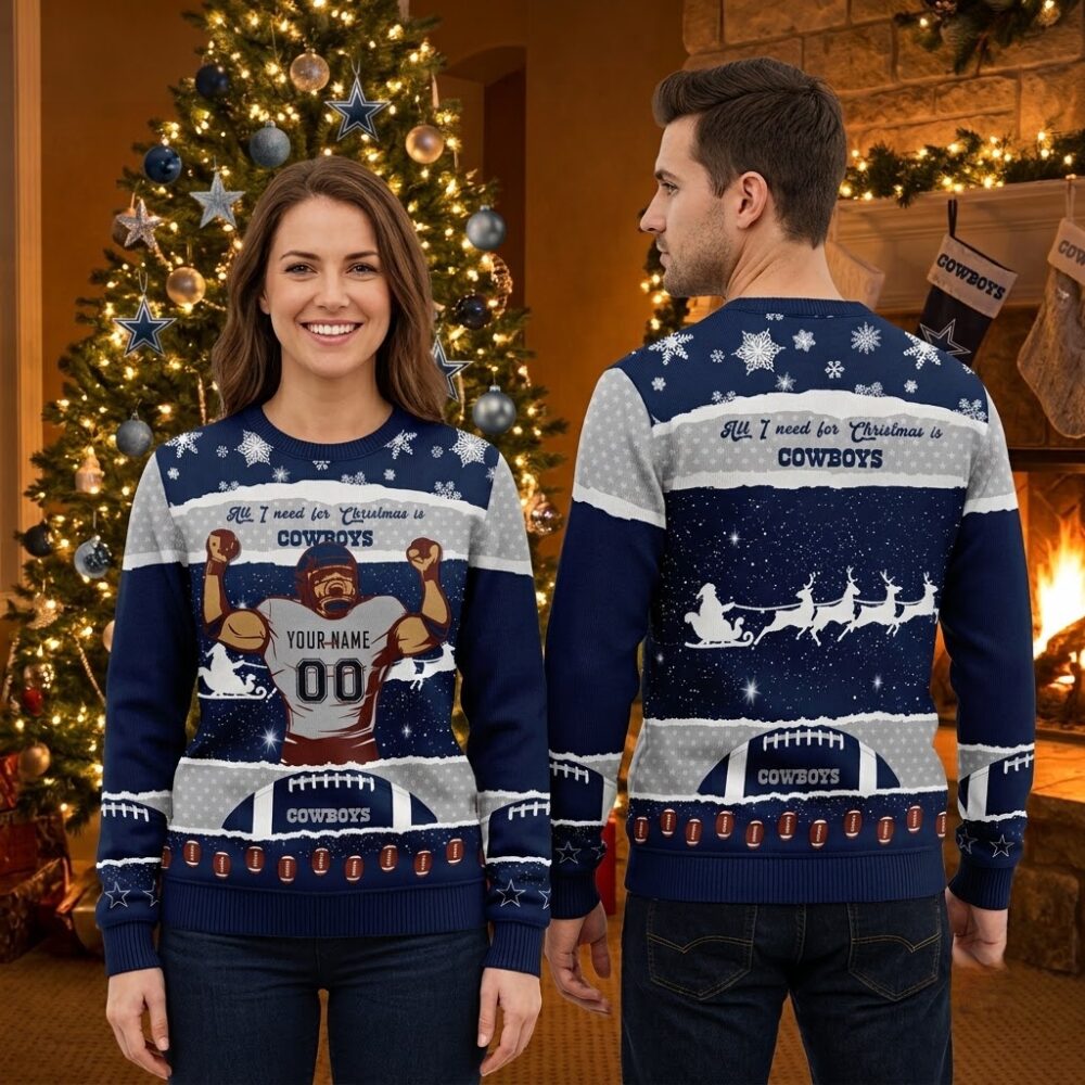 personalized dallas cowboys football player custom name and number ugly christmas sweater