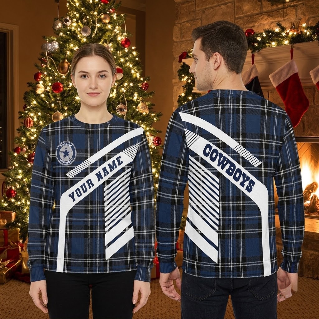 personalized dallas cowboys plaid diagonal stripe custom name sweater personalized dallas cowboys plaid diagonal stripe custom name sweater