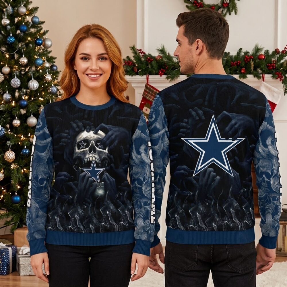 personalized dallas cowboys skull and star custom name sweater