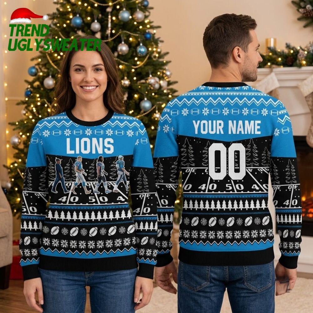 personalized detroit lions abbey road players custom name and number ugly christmas sweate