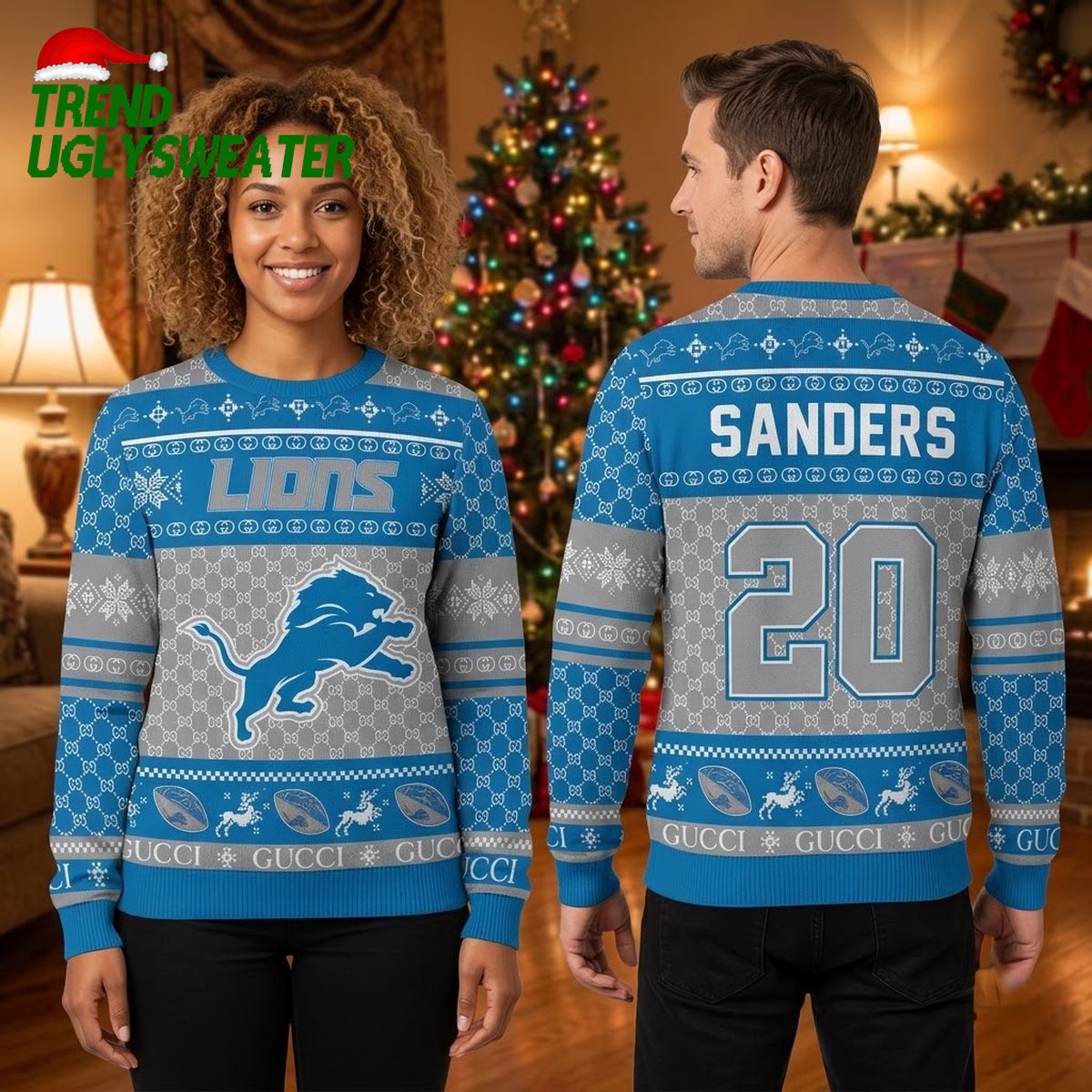 personalized detroit lions blue lion custom name and number ugly christmas sweater personalized detroit lions blue lion custom name and number ugly christmas sweater