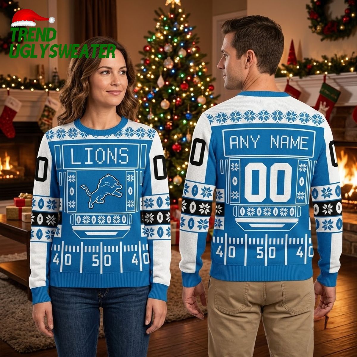 personalized detroit lions football field custom name and number ugly christmas sweater personalized detroit lions football field custom name and number ugly christmas sweater