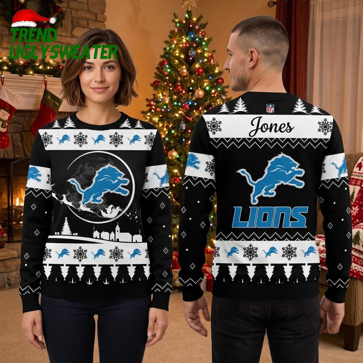 personalized detroit lions leaping lion custom name ugly christmas sweater game day gift d personalized detroit lions leaping lion custom name ugly christmas sweater game day gift d