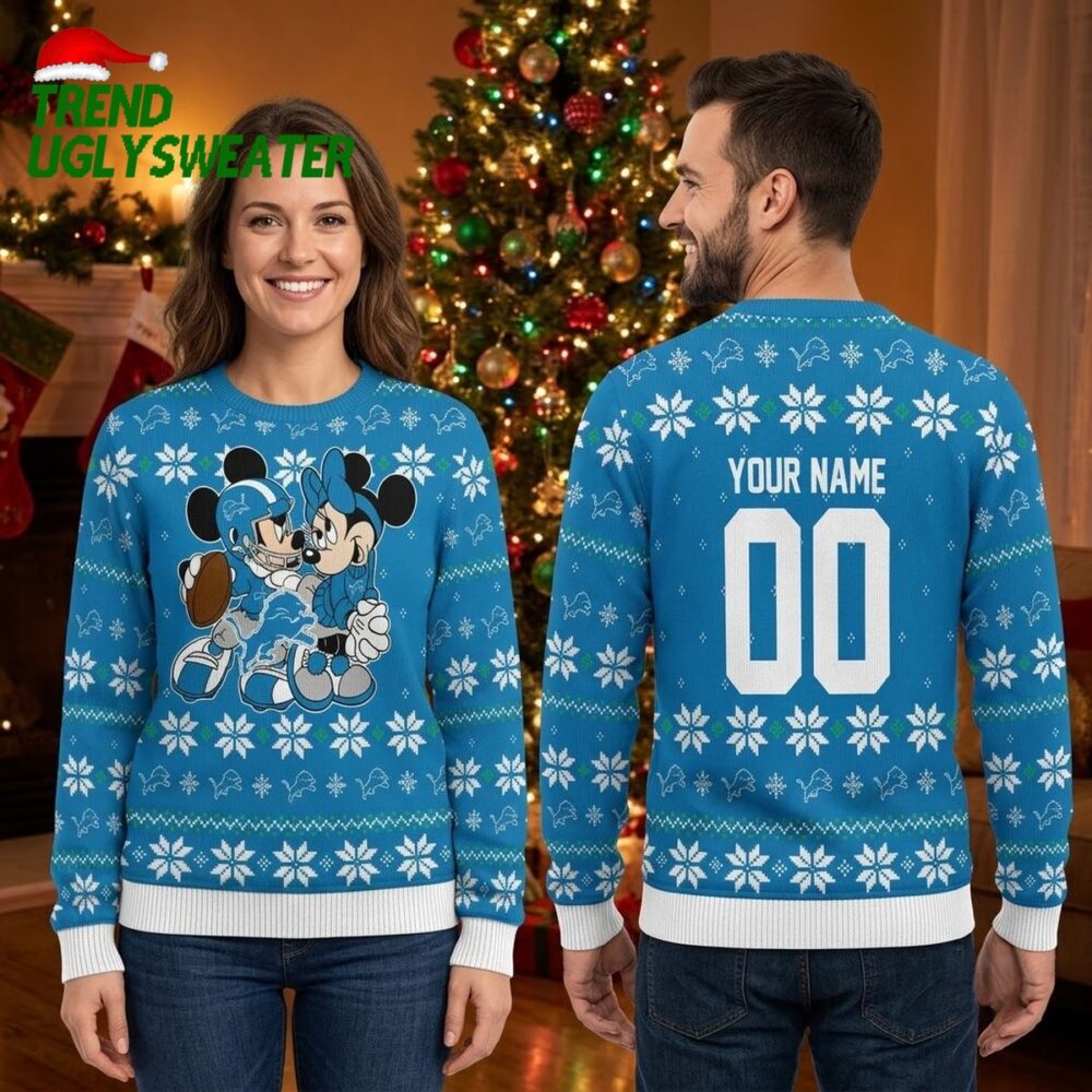 personalized detroit lions mickey and minnie football custom name and number christmas swe