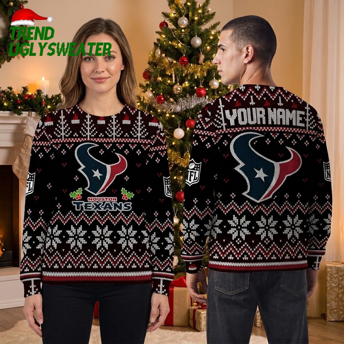 personalized houston texans bull logo custom name ugly christmas sweater personalized houston texans bull logo custom name ugly christmas sweater
