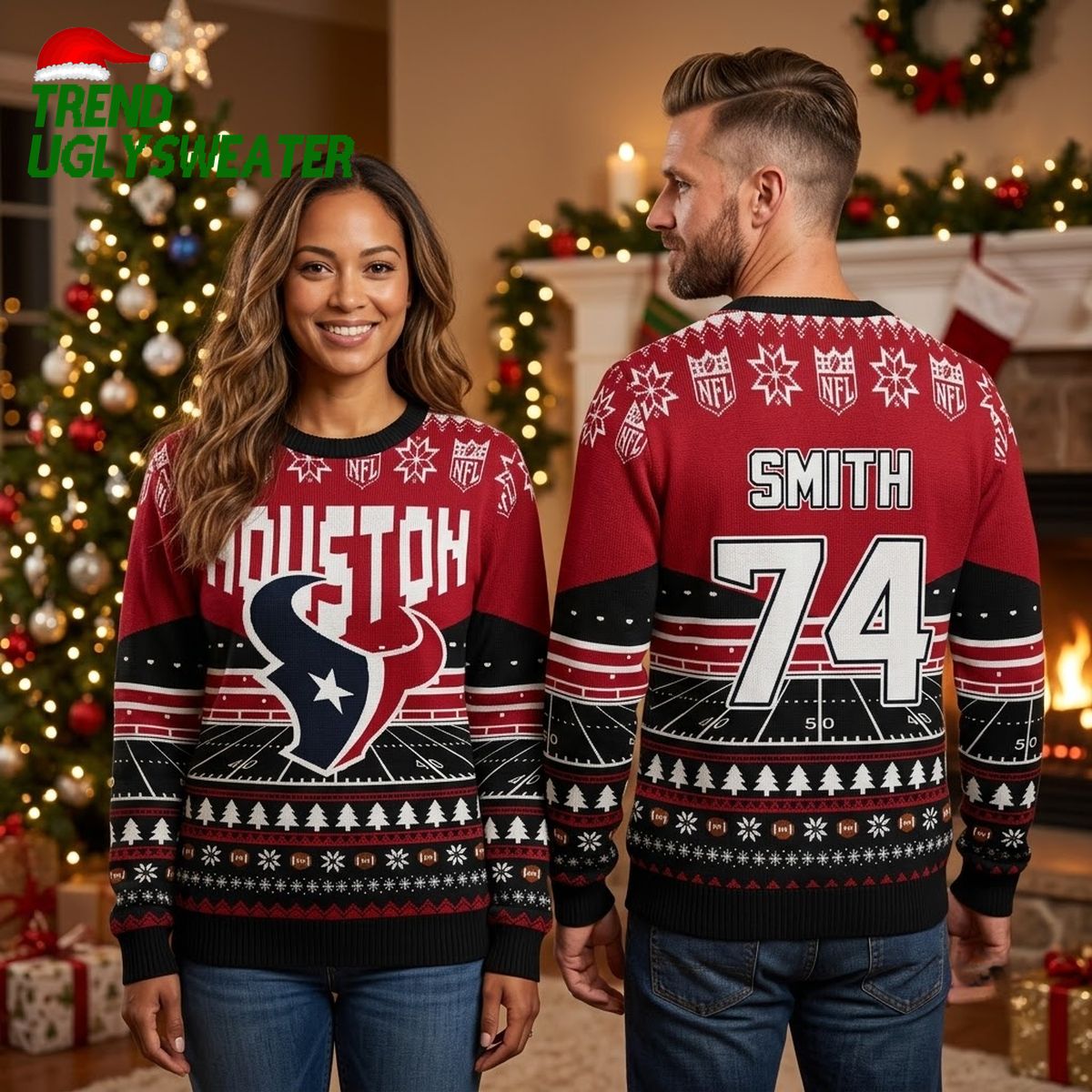 personalized houston texans football field custom name and number ugly christmas sweater personalized houston texans football field custom name and number ugly christmas sweater