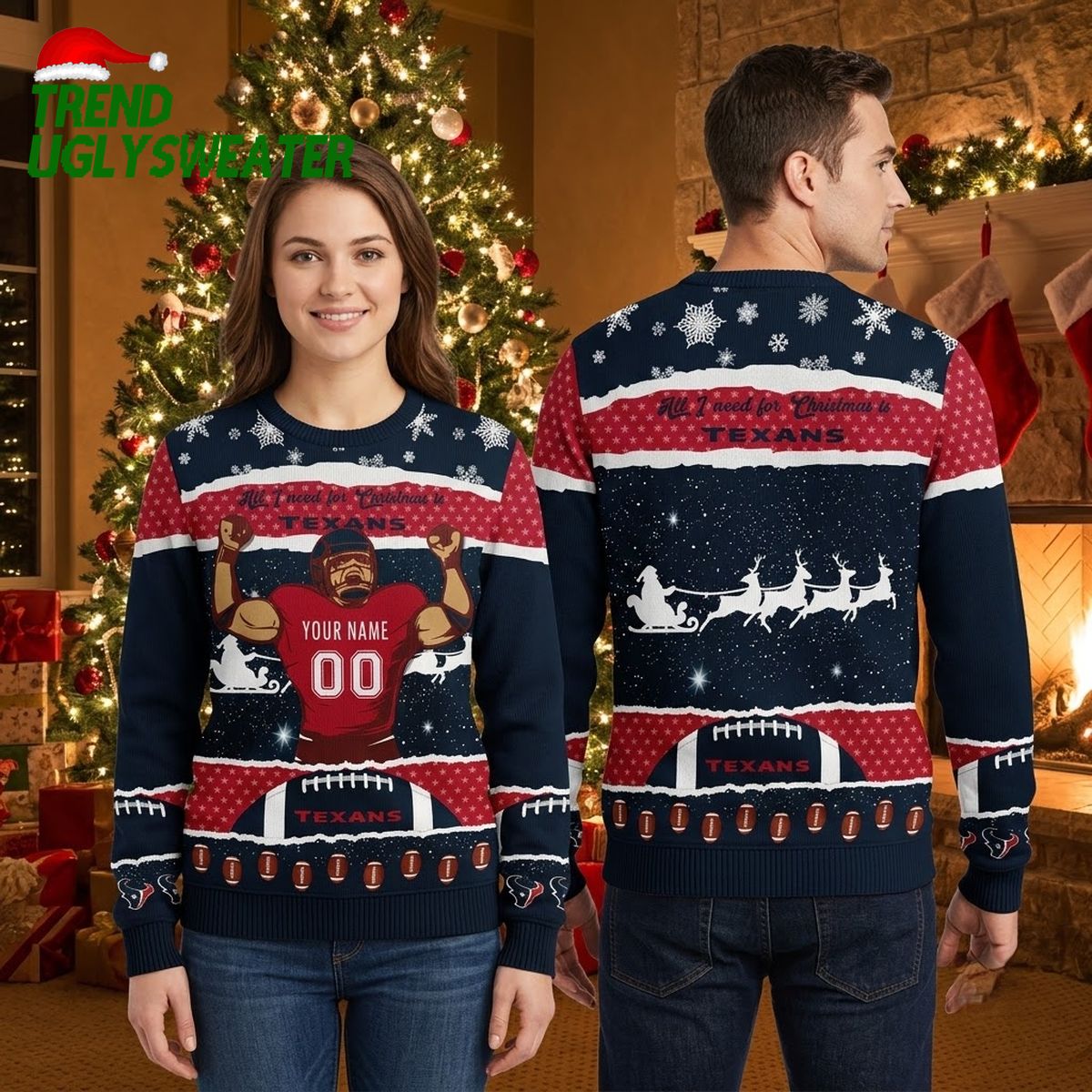 personalized houston texans football player custom name and number ugly christmas sweater personalized houston texans football player custom name and number ugly christmas sweater
