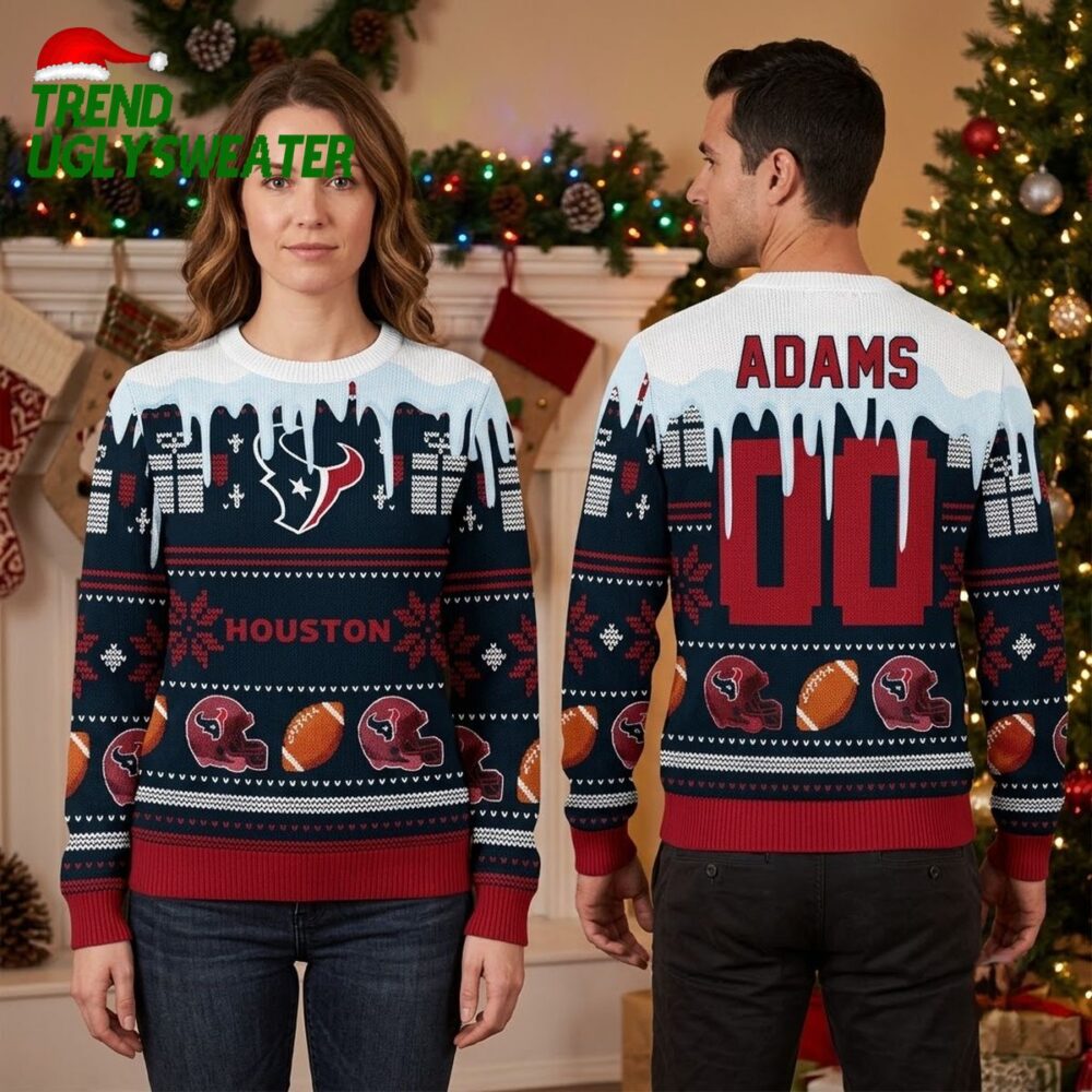 personalized houston texans logo custom name and number ugly christmas sweater game day gi