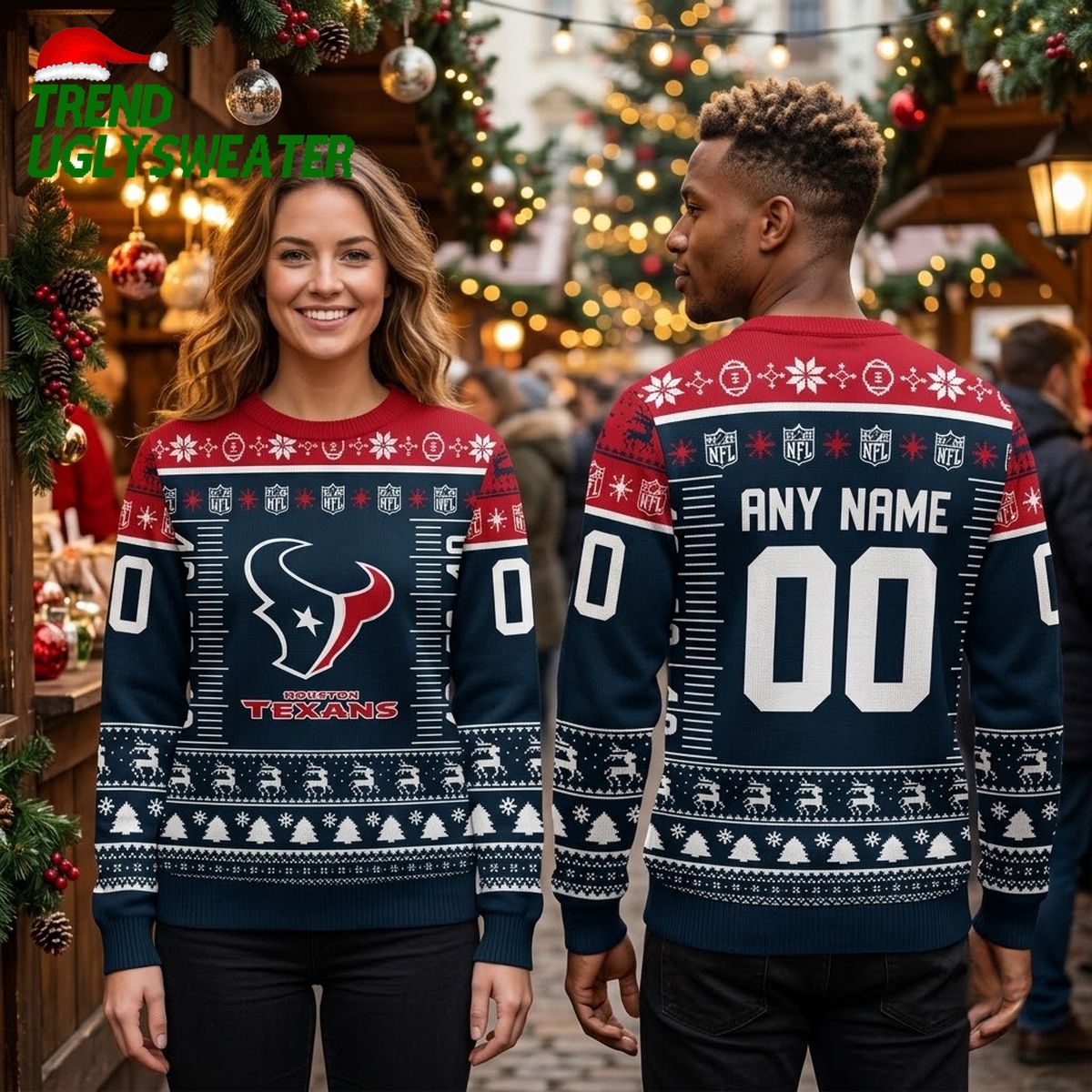 personalized houston texans logo custom name and number ugly christmas sweater personalized houston texans logo custom name and number ugly christmas sweater