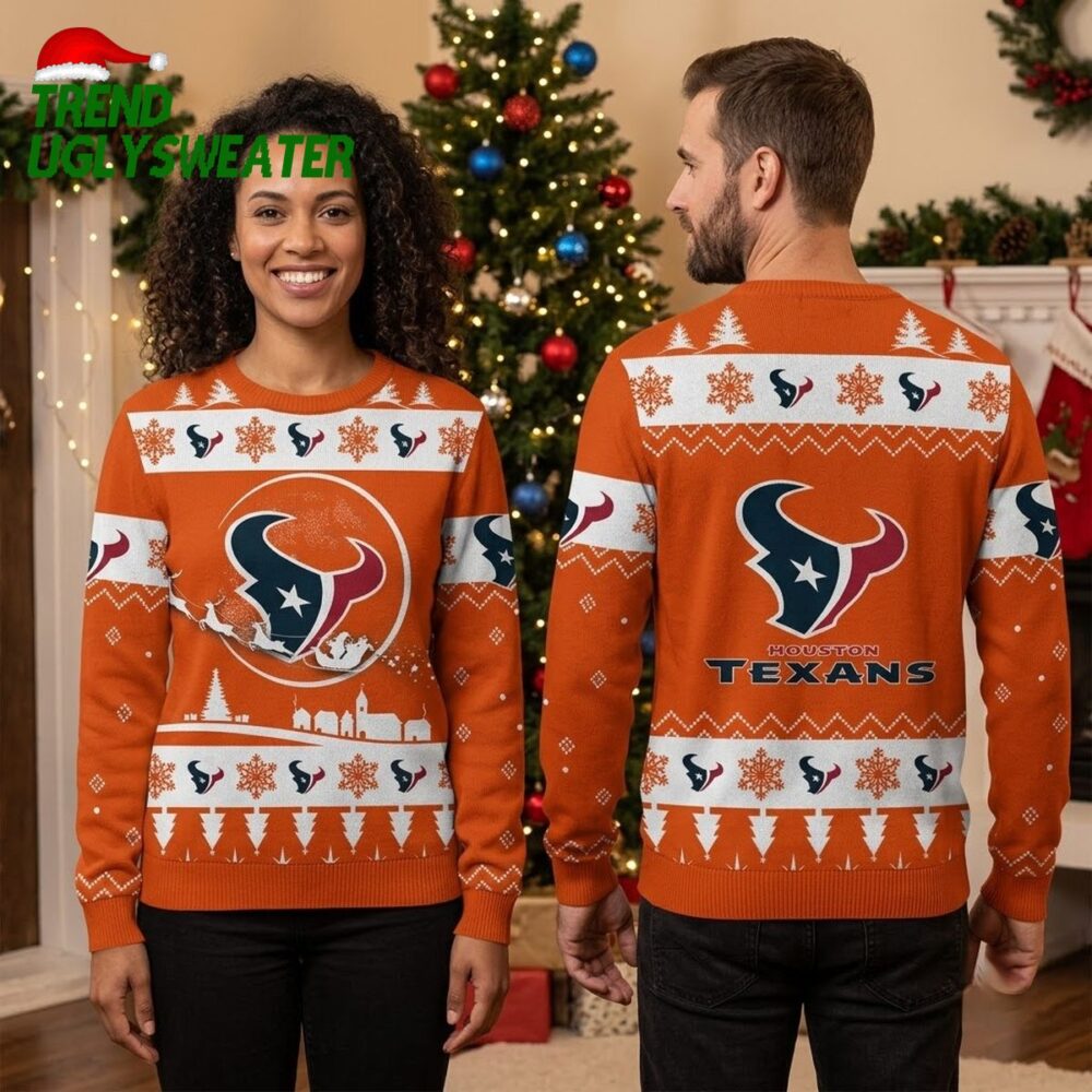 personalized houston texans santa sleigh custom name ugly christmas sweater gift