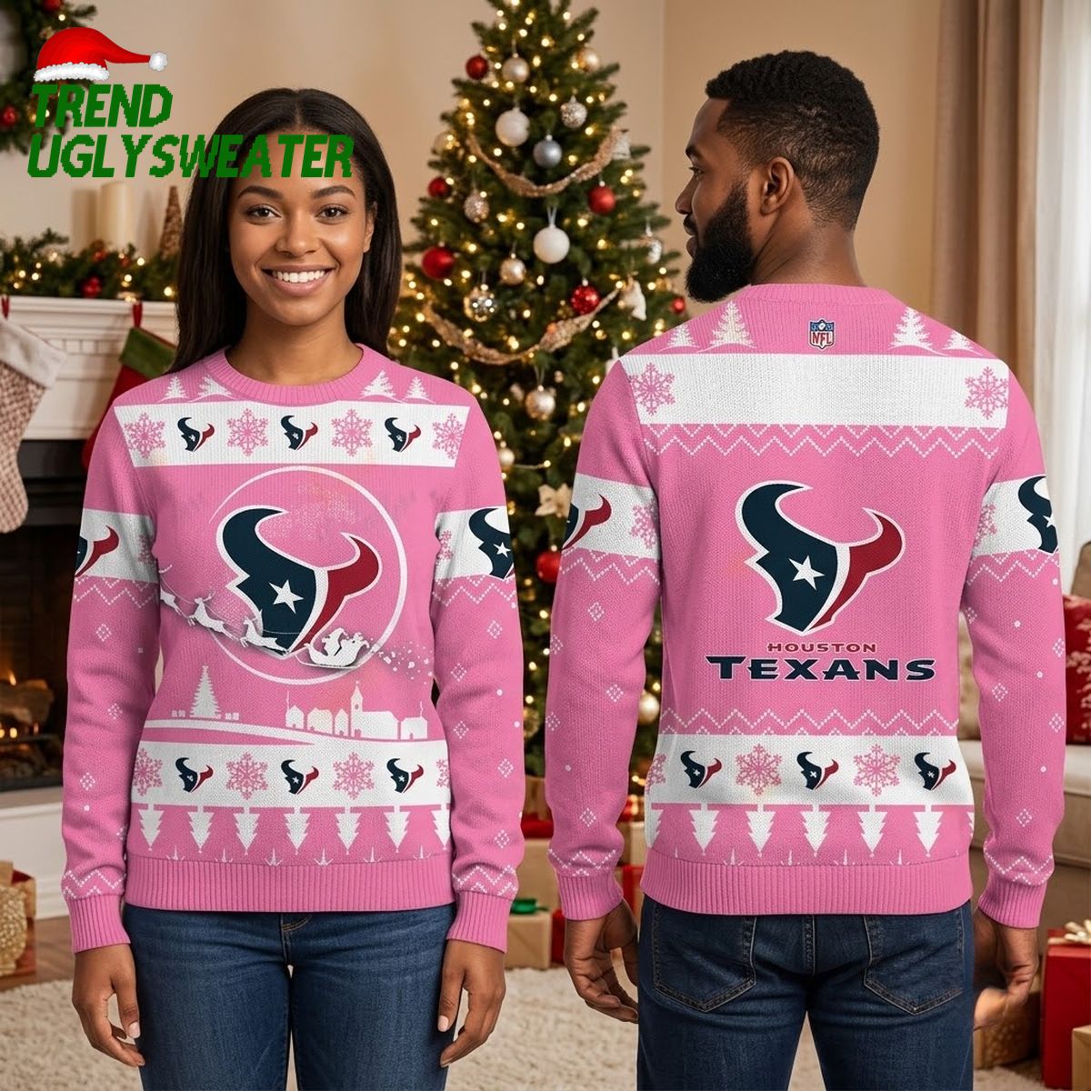 personalized houston texans santa sleigh custom name ugly christmas sweater personalized houston texans santa sleigh custom name ugly christmas sweater