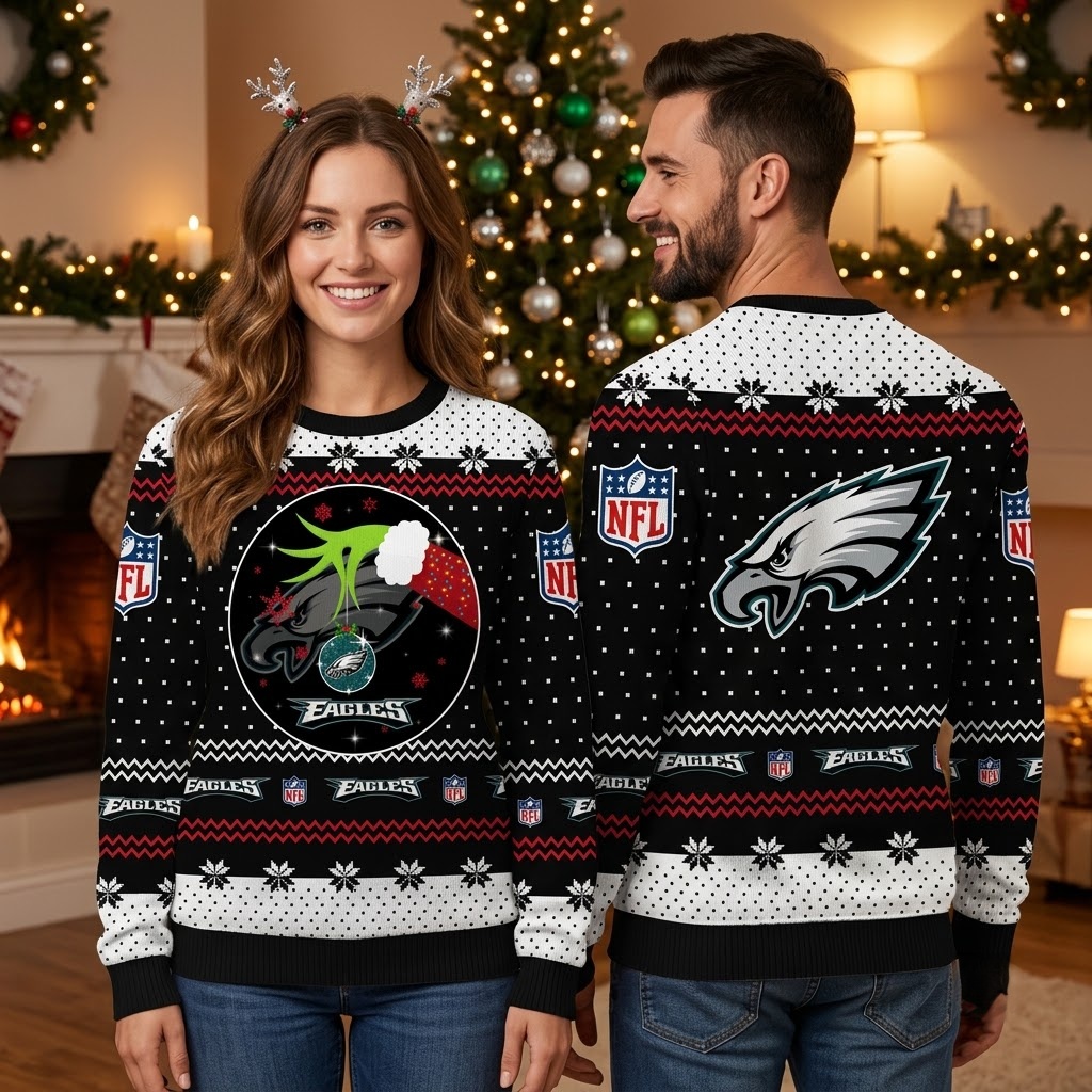personalized philadelphia eagles grinch hands custom name ugly christmas sweater personalized philadelphia eagles grinch hands custom name ugly christmas sweater