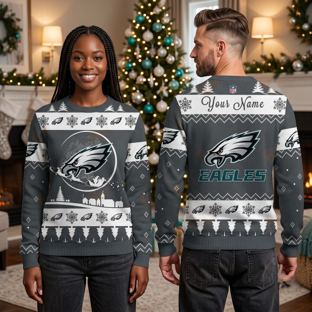 personalized philadelphia eagles snow globe custom name ugly christmas sweater personalized philadelphia eagles snow globe custom name ugly christmas sweater