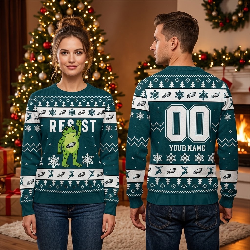 personalized portland eagles resist frog custom name and number ugly christmas sweater personalized portland eagles resist frog custom name and number ugly christmas sweater