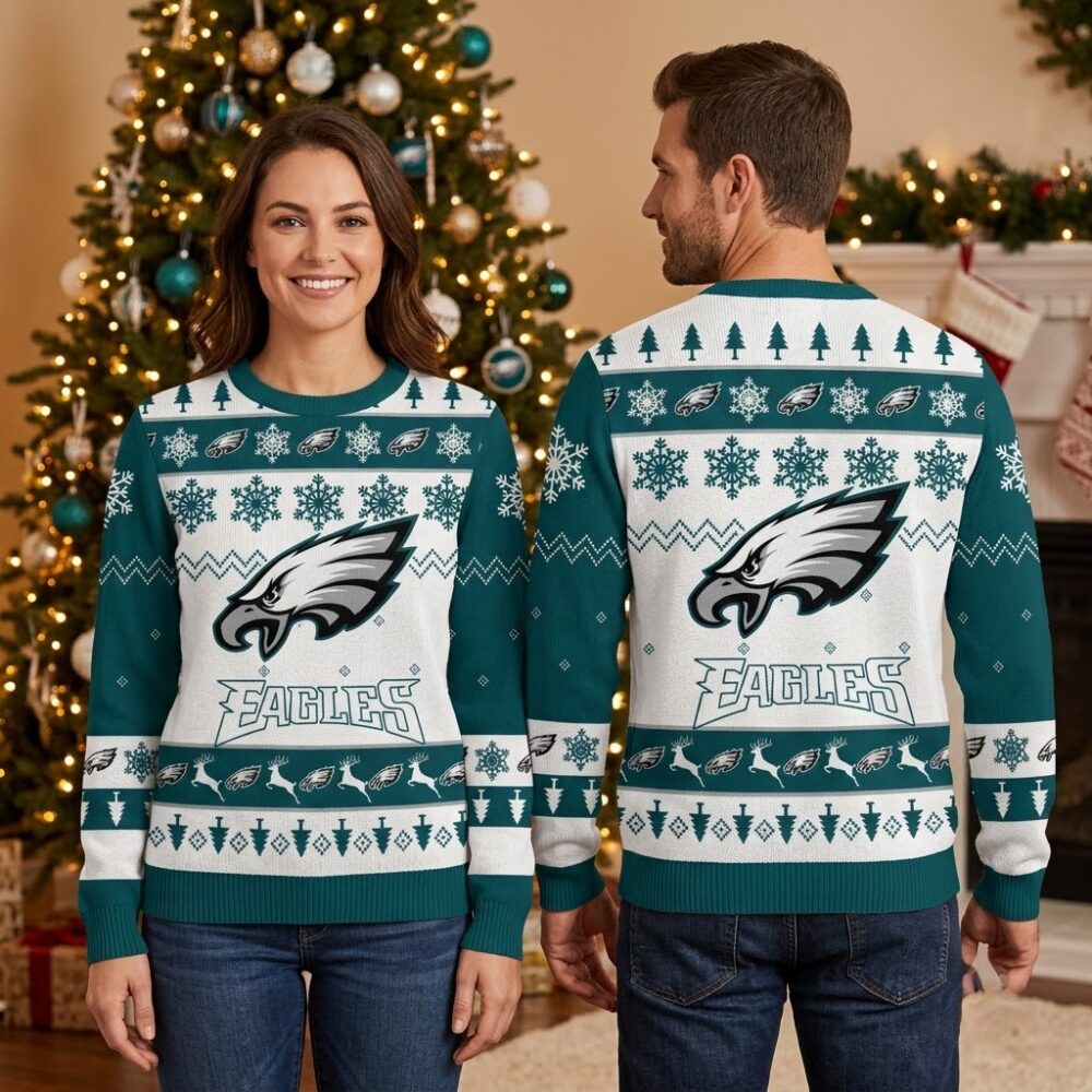 philadelphia eagles logo snowflake reindeer ugly christmas sweater