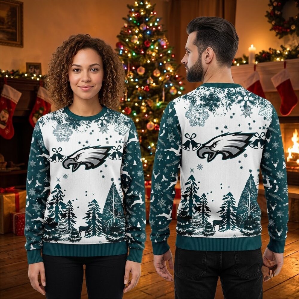 philadelphia eagles logo winter forest ugly christmas sweater