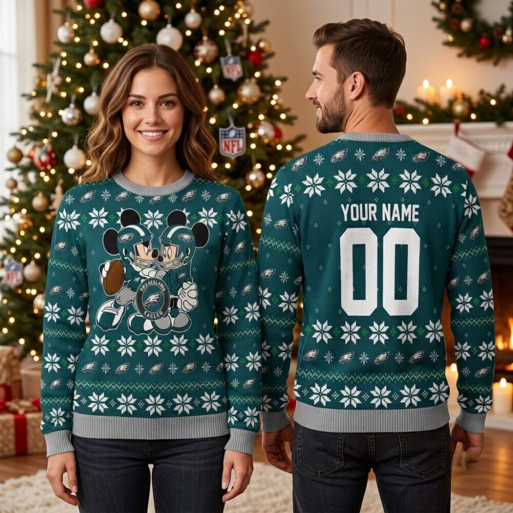 philadelphia eagles mickey and minnie football ugly christmas sweater