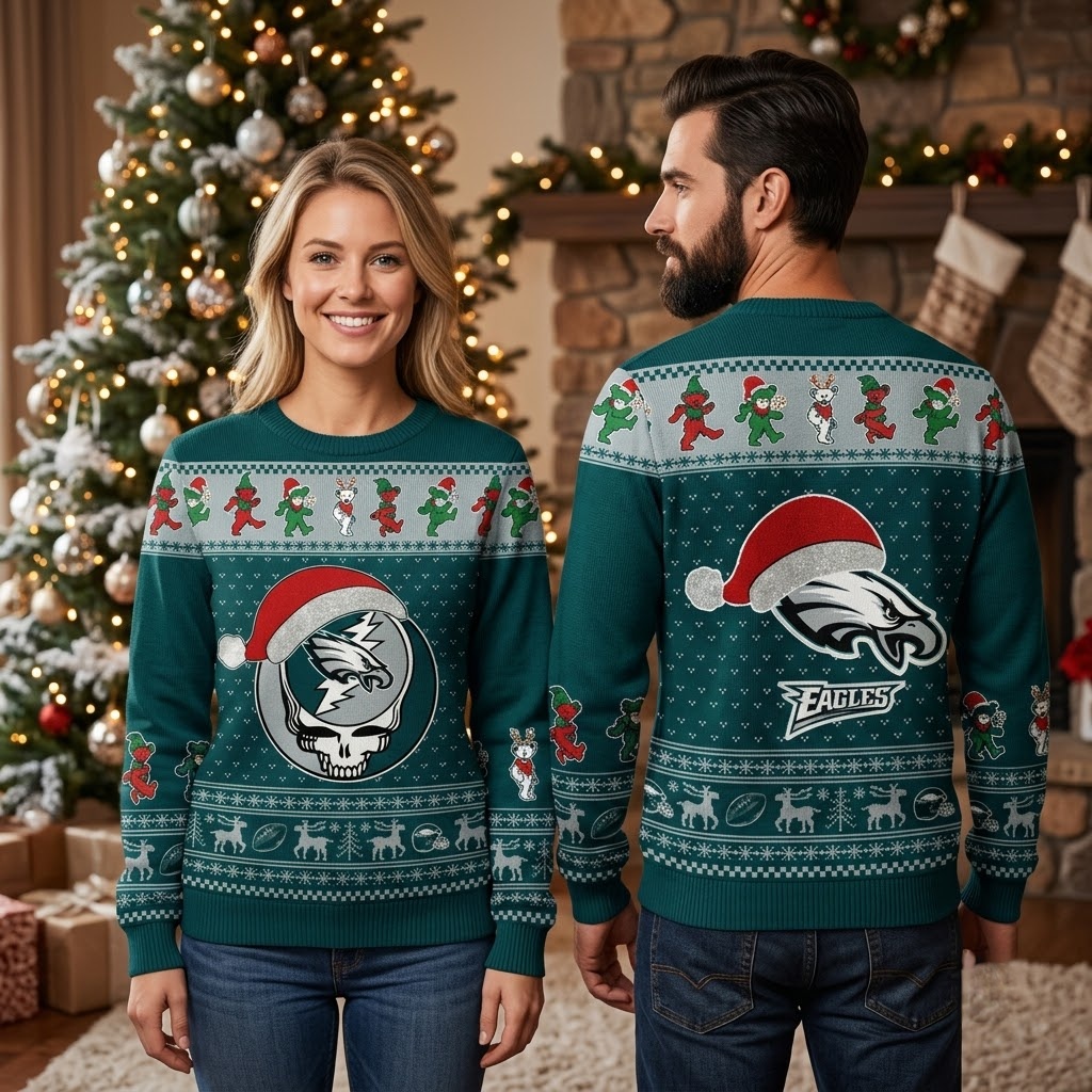 philadelphia eagles santa hat skull logo ugly christmas sweater philadelphia eagles santa hat skull logo ugly christmas sweater