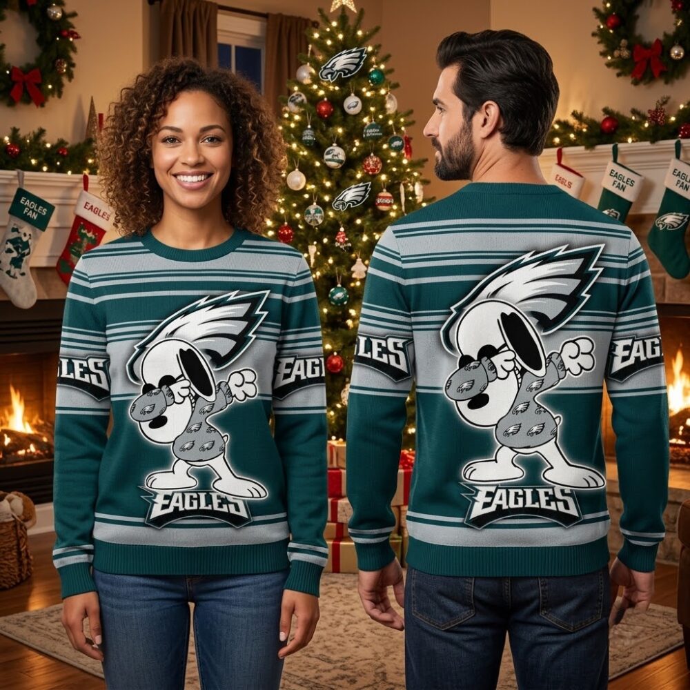 philadelphia eagles snoopy dabbing mascot ugly christmas sweater