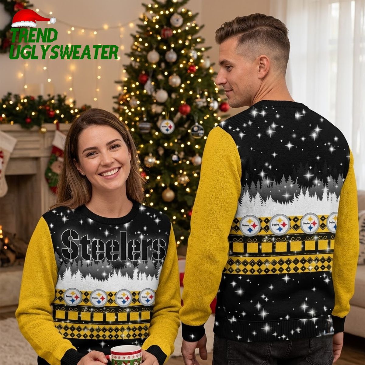 pittsburgh steelers christmas forest pattern ugly christmas sweater pittsburgh steelers christmas forest pattern ugly christmas sweater