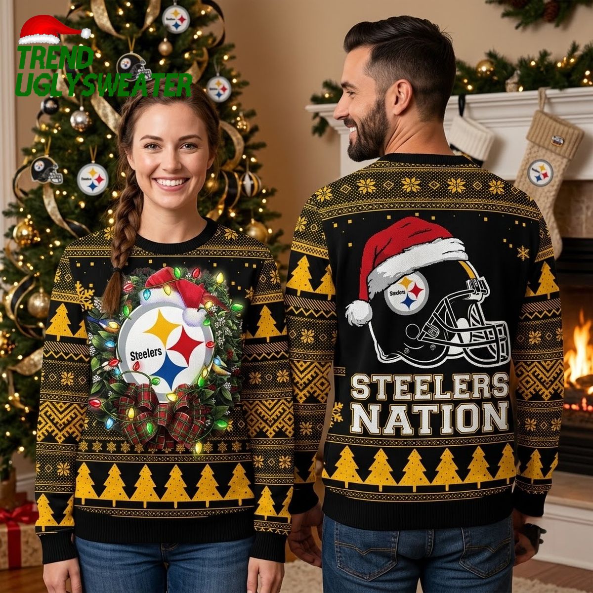 pittsburgh steelers christmas wreath ugly christmas sweater pittsburgh steelers christmas wreath ugly christmas sweater