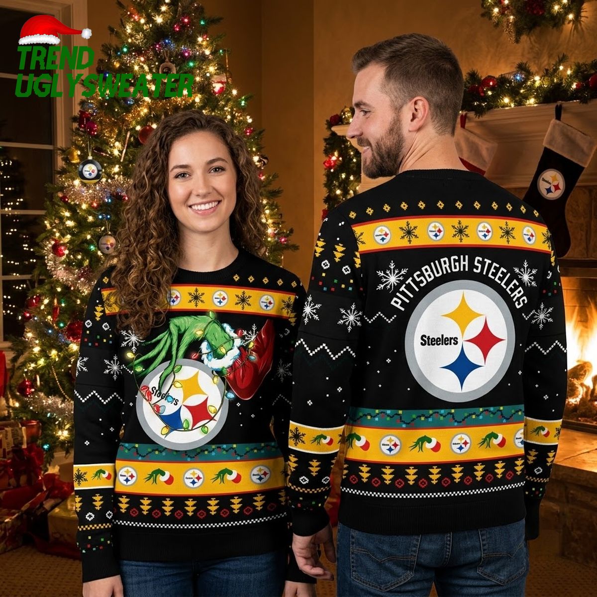 pittsburgh steelers grinch holding christmas lights ugly christmas sweater pittsburgh steelers grinch holding christmas lights ugly christmas sweater