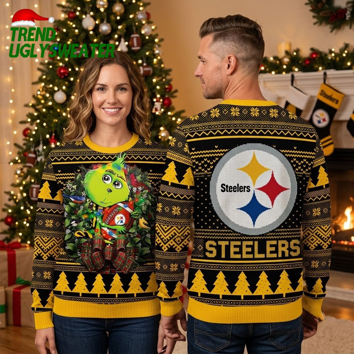 pittsburgh steelers grinch holding football ugly christmas sweater pittsburgh steelers grinch holding football ugly christmas sweater