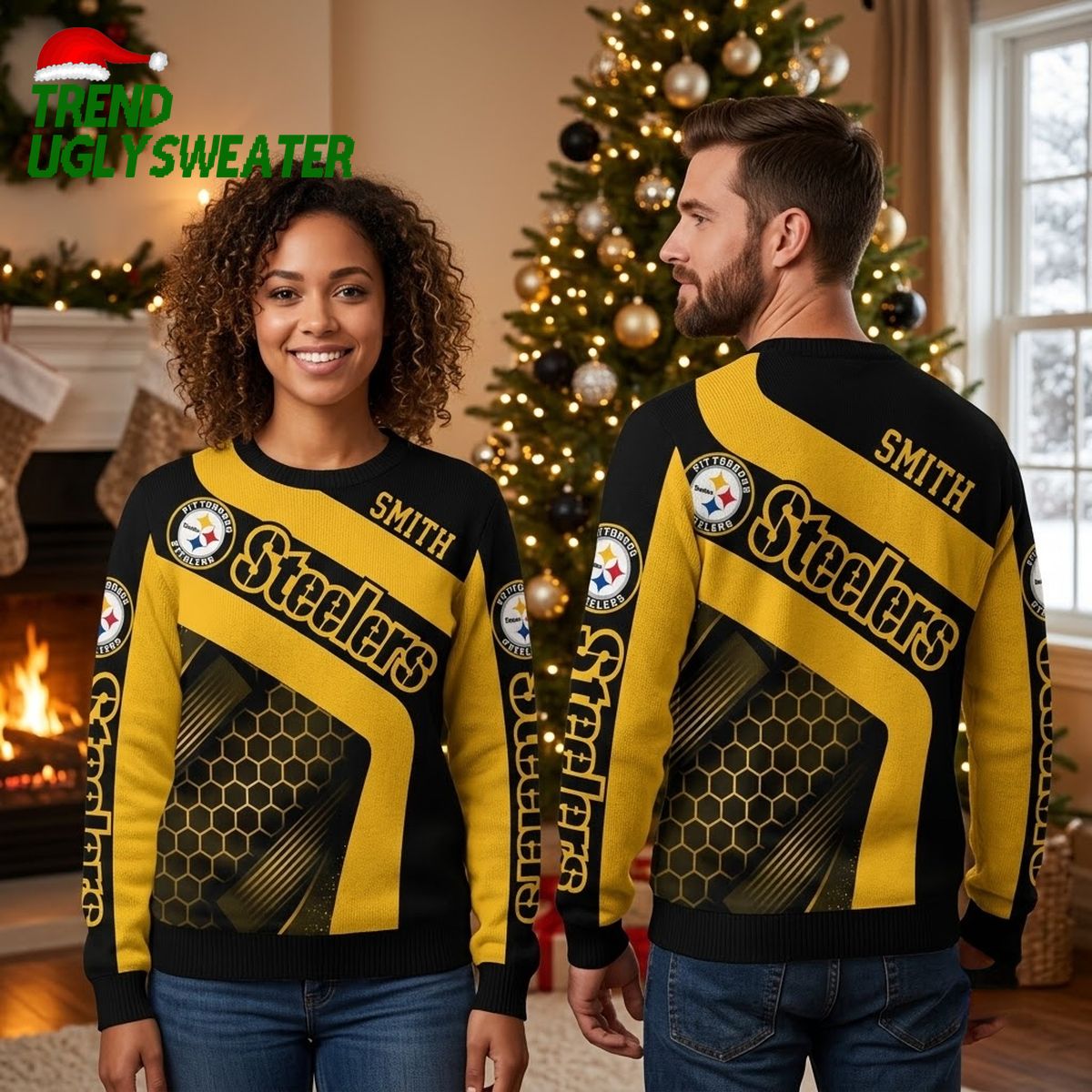 pittsburgh steelers honeycomb pattern ugly christmas sweater pittsburgh steelers honeycomb pattern ugly christmas sweater