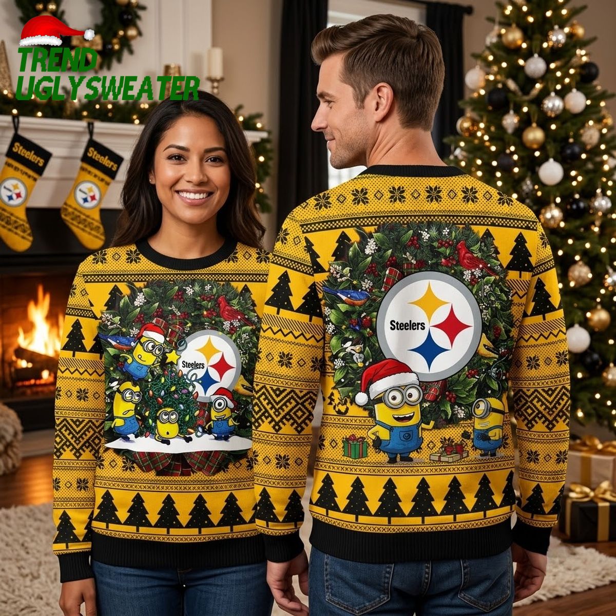 pittsburgh steelers minions christmas tree ugly christmas sweater pittsburgh steelers minions christmas tree ugly christmas sweater