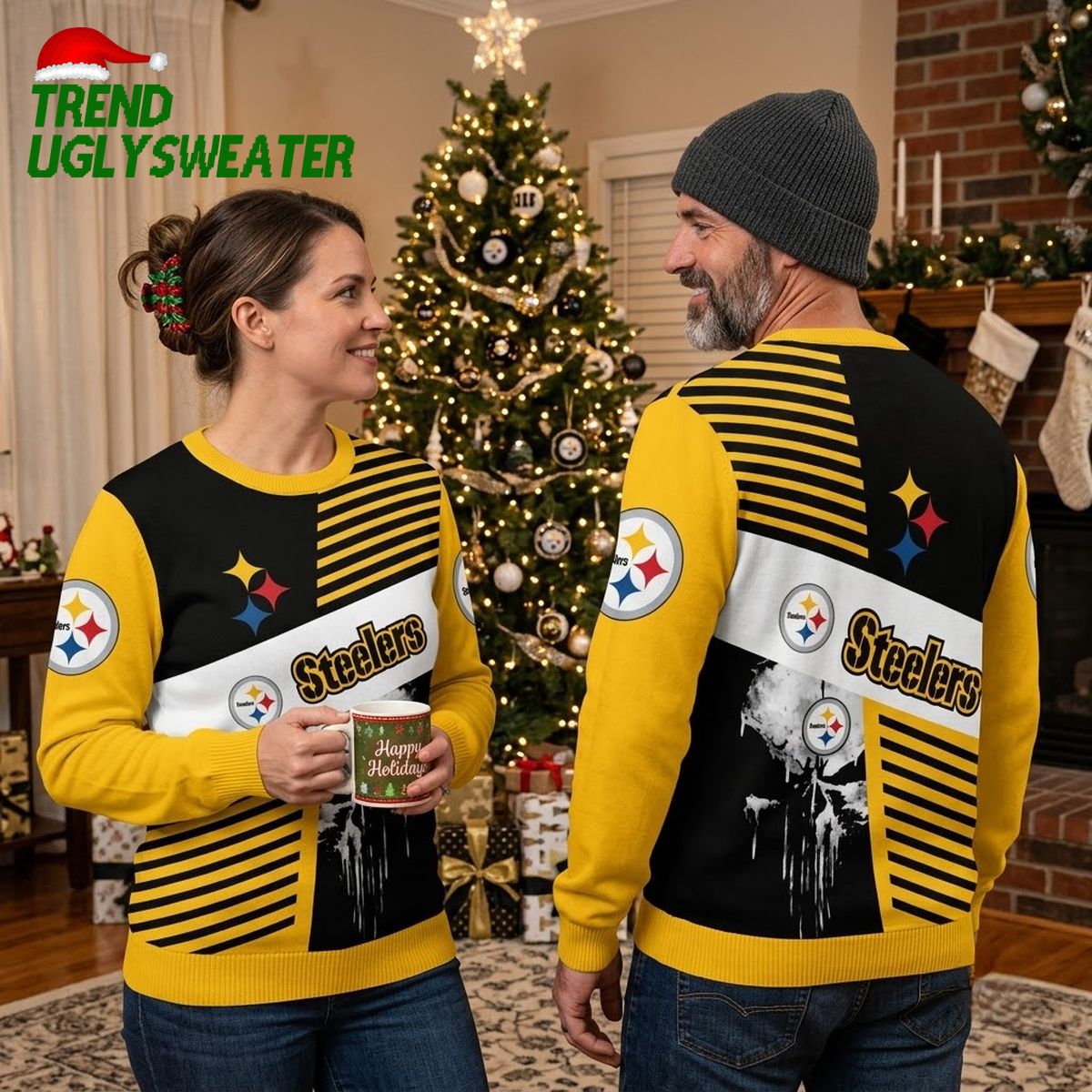 pittsburgh steelers punisher skull pattern ugly christmas sweater pittsburgh steelers punisher skull pattern ugly christmas sweater