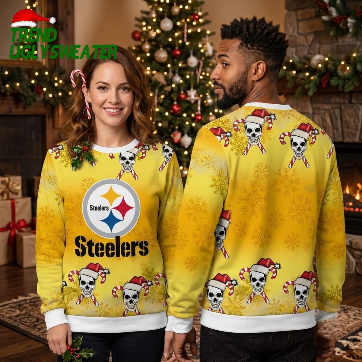pittsburgh steelers santa skull candy cane ugly christmas sweater pittsburgh steelers santa skull candy cane ugly christmas sweater